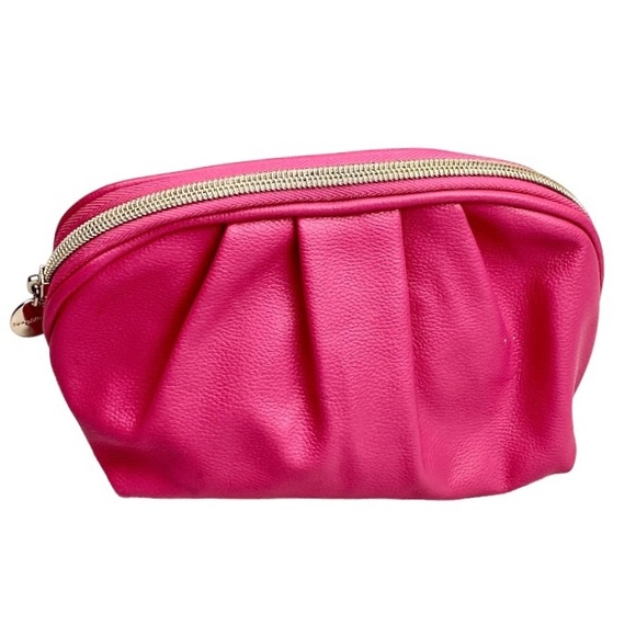 bareMinerals Hot Pink Faux Pebbled Leather Cosmetic Bag Makeup Zip Travel Bag - Picture 2 of 13